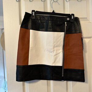 INC Iris Apfel Faux Leather Mini Skirt (black/brown/white).  Size 12 Petite. NWT